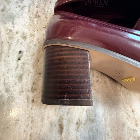 Lauren Ralph Burgundy Leather Heeled Loafers RLL Hardware NWOT women’s size 9B - Picture 10 of 12